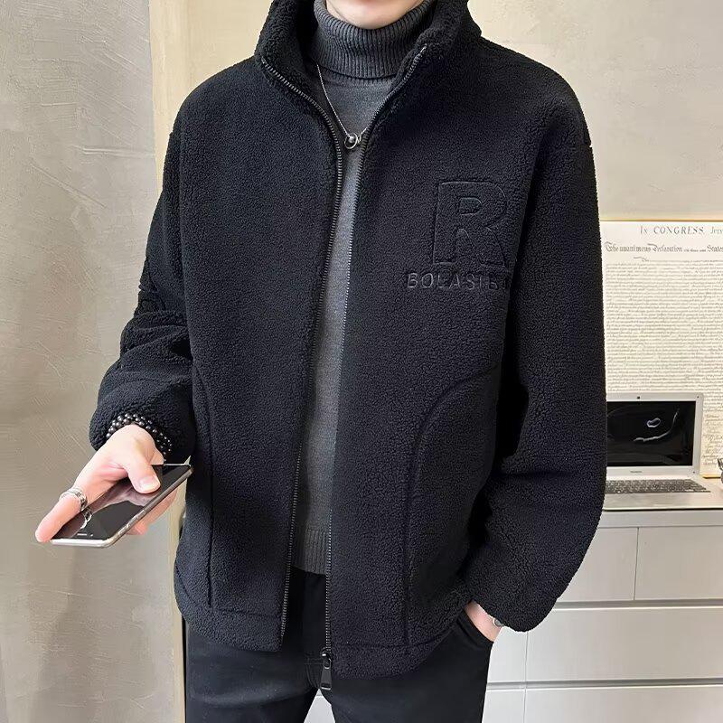 Men's Versatile Fleece Jacket - Classic Solid Color Zip-Up with Stand Collar for Autumn/Winter
