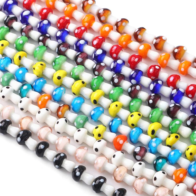 5-25Pcs Glazed Mushroom Glass Beads For DIY Jewelry Making Necklace Bracelet Earrings Craft Accessories