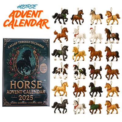 24Pcs/Box 2D Flat Acrylic Horse Advent Calendar - 2025 Christmas Countdown Set with 24 Unique Horses for Home Decor