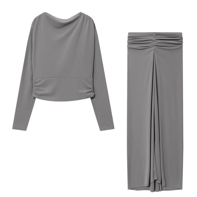 

Zbzr Autumn New Women clothes Back Artificial Jewelry Pleat Top Skirts 4772121 4772504- Suit L