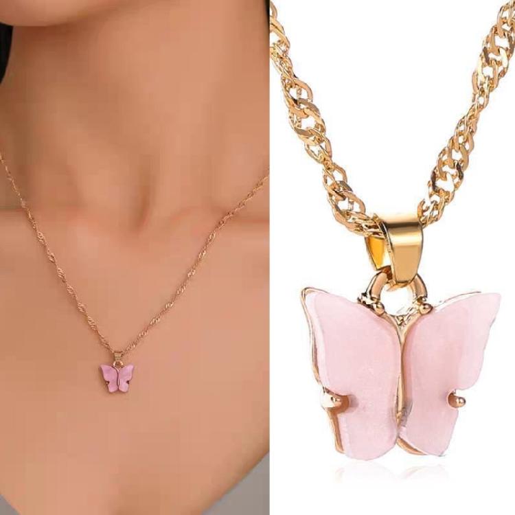 Vibranting Color Butterfly Pendant Necklace With Adjustable Chain Portable Sturdy Acrylic Jewelry Accessory for Girls