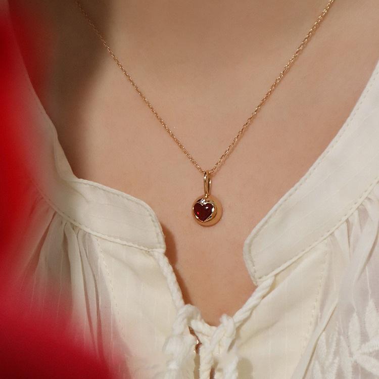 Bordeaux 18K Gold-Plated Heart Garnet Cubic Zirconia Pendant Necklace Platinum