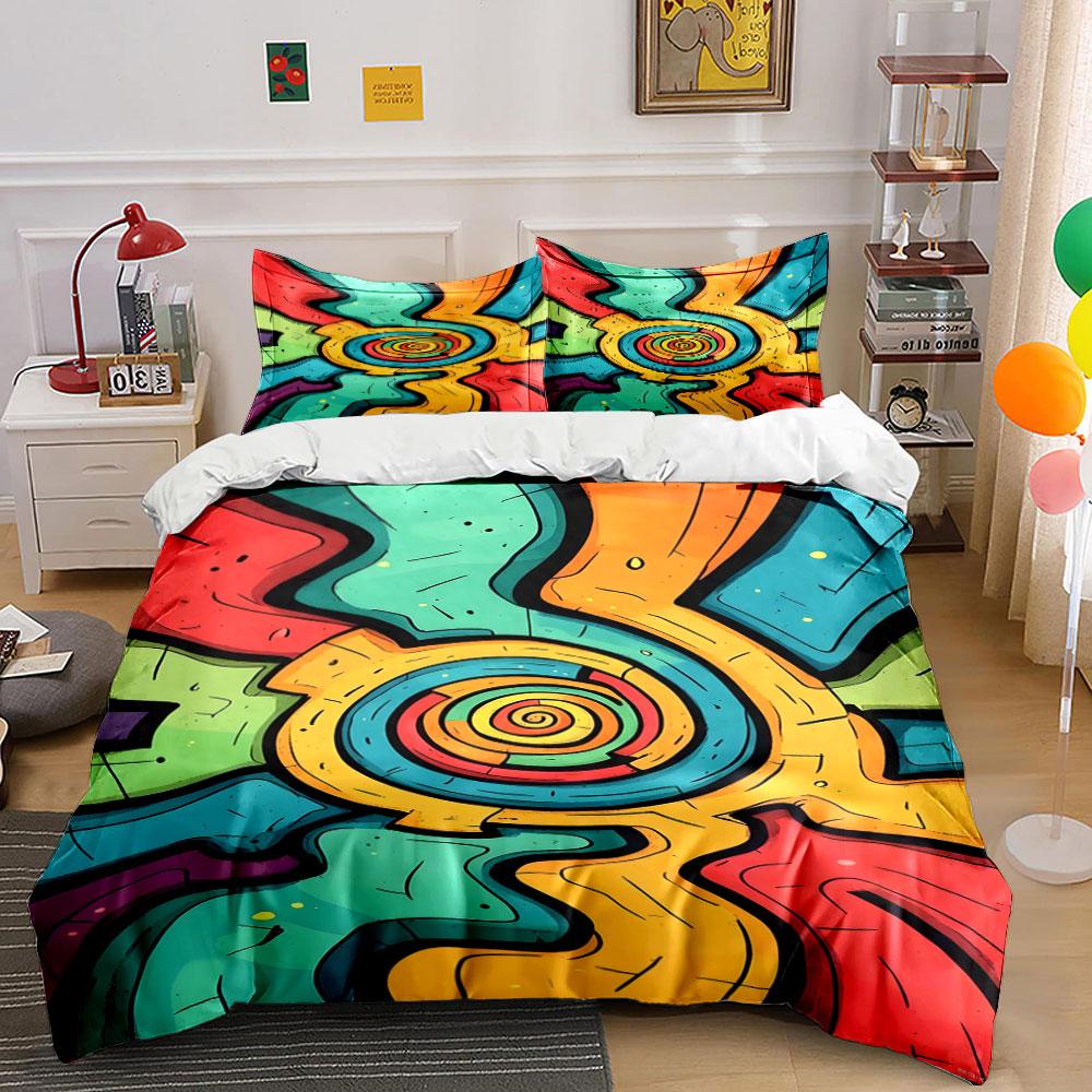 Colorful concentric spiral shapes. Bedding sets Duvet cover sets Duvet covers Pillowcases(1*Duvet Cover 2*Pillowcases without duvet insert) 135x200cm