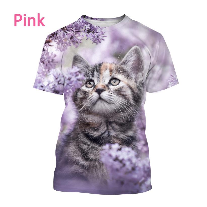 Summer Round Neck 3D Cat Pattern Printed Top Fashionable Casual Short Sleeved Children's Boy and Children's Girl Kids Unisex T-shirts