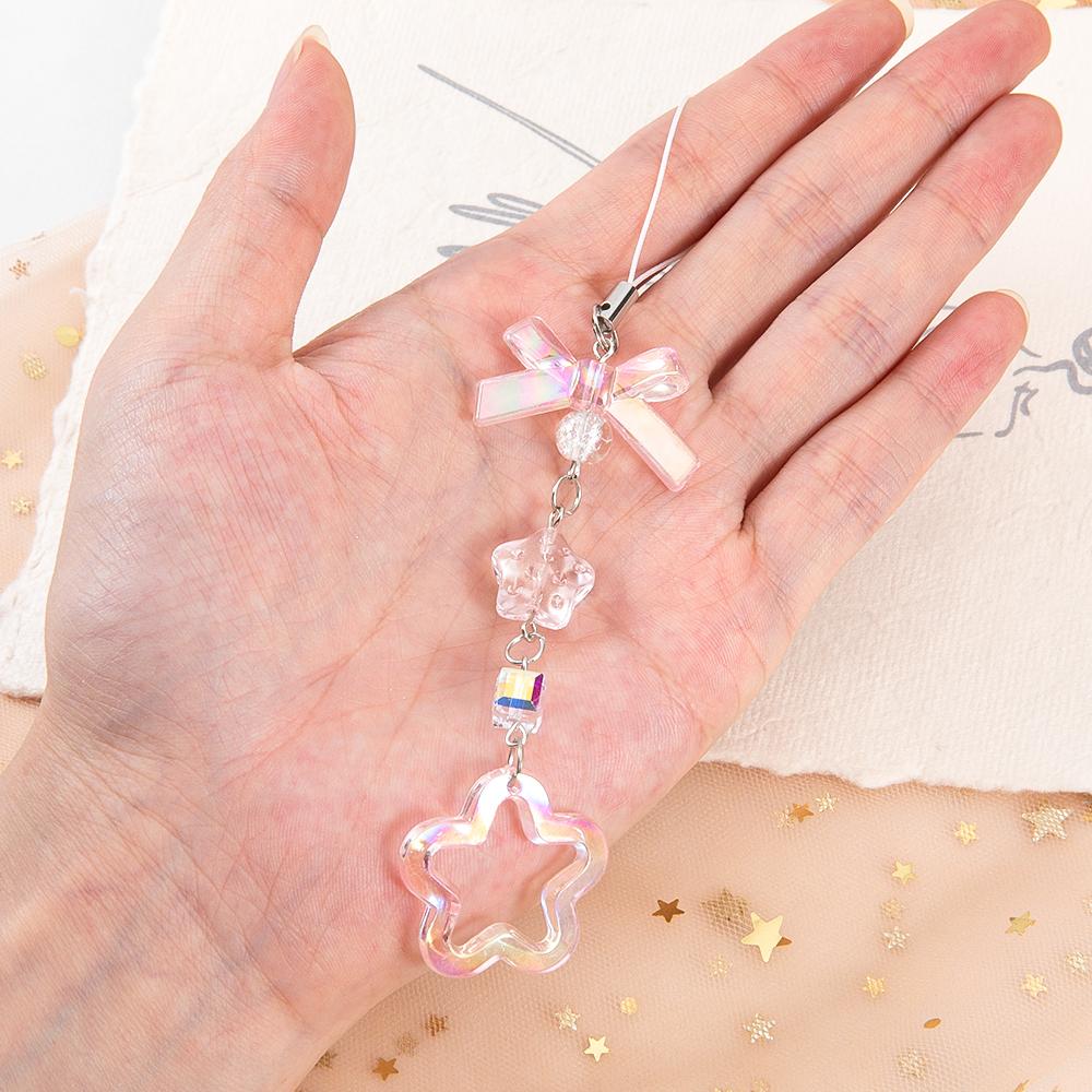 1Pc Phone Charm Pendant Cute Kawaii Pink Bowknot Keychain Bag Phone Strap Girl Cellphone Lanyard Keyring Birthday Jewelry DIY