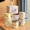 Cute Ceramic Mug Couple Cartoon Drinking Water Cup with Lid Spoon Office Coffee Cup Birthday Gift