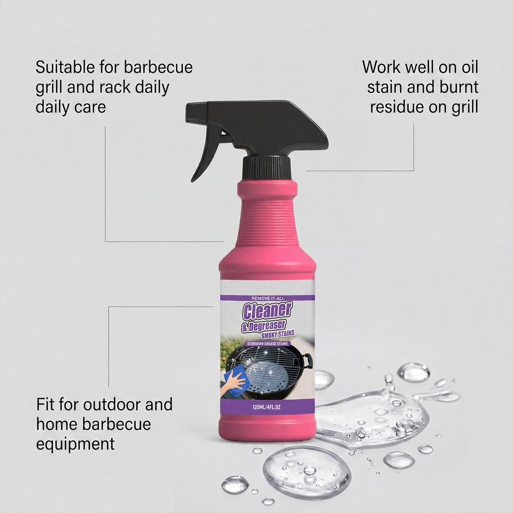 Spray Degresant pentru Grătar 120ml, Potrivit pentru Grătare de Exterior, Cuptoare și Spray de Curățare pentru Grătar. Vine cu un burete și o cârpă.