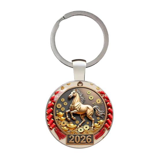 Keychain with Glass Horse Statue 2026 Year of Horse Good Luck Charm Solid Keyring Keys Backpacks Car Ornament