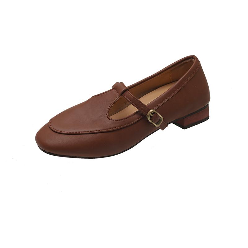 Women's Square Toe Low Heel Single Shoes Autumn Shallow Mouth One Strap Waterproof Non-Slip Low Top Shoes