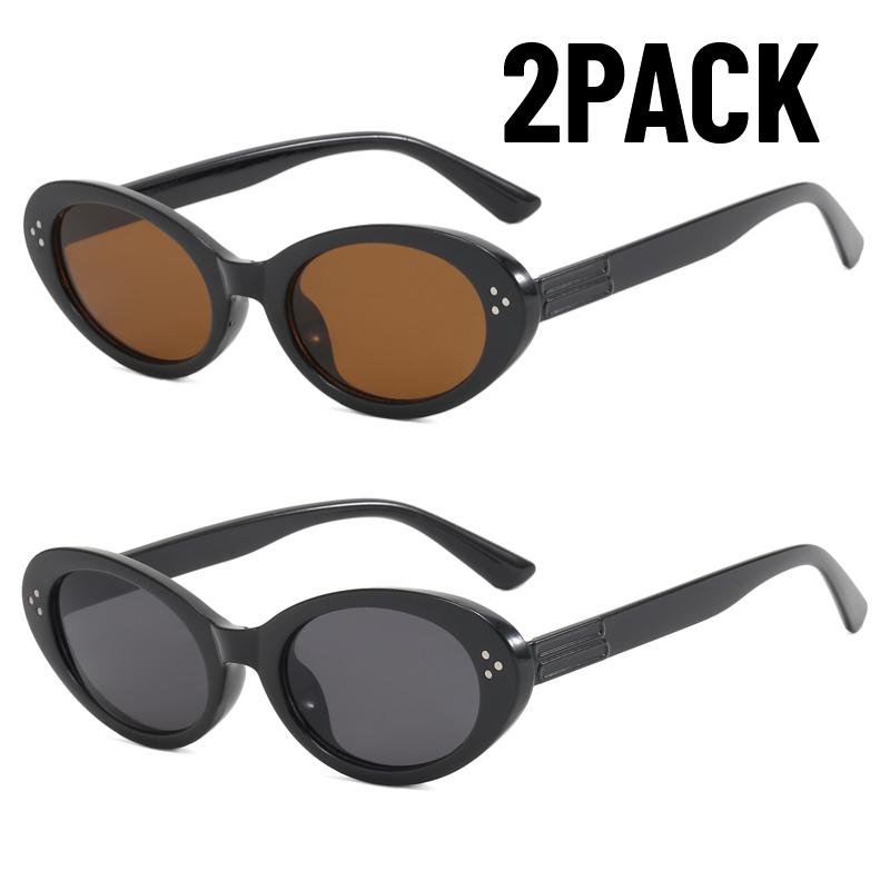 2PACK Vintage Oval Sunglasses Women Luxury Brand Designer Small Oval Glasses Retro Black Glasses Ladies Goggle UV400 Shades