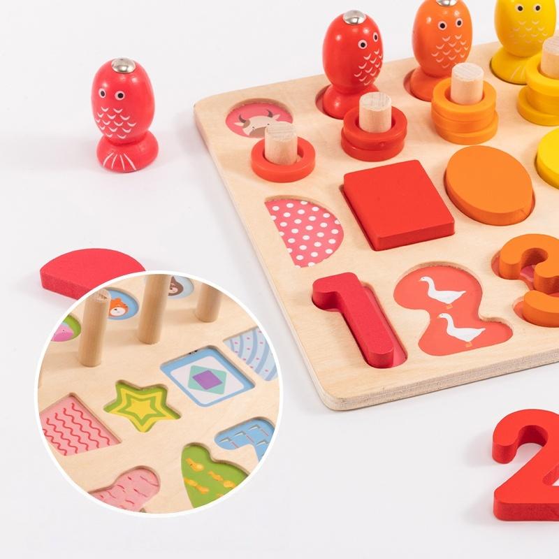 Montessori Educational Wooden Toys Preschool Children Busy Board Count Shape Colors Match Fishing Puzzle Learning Toys Gifts