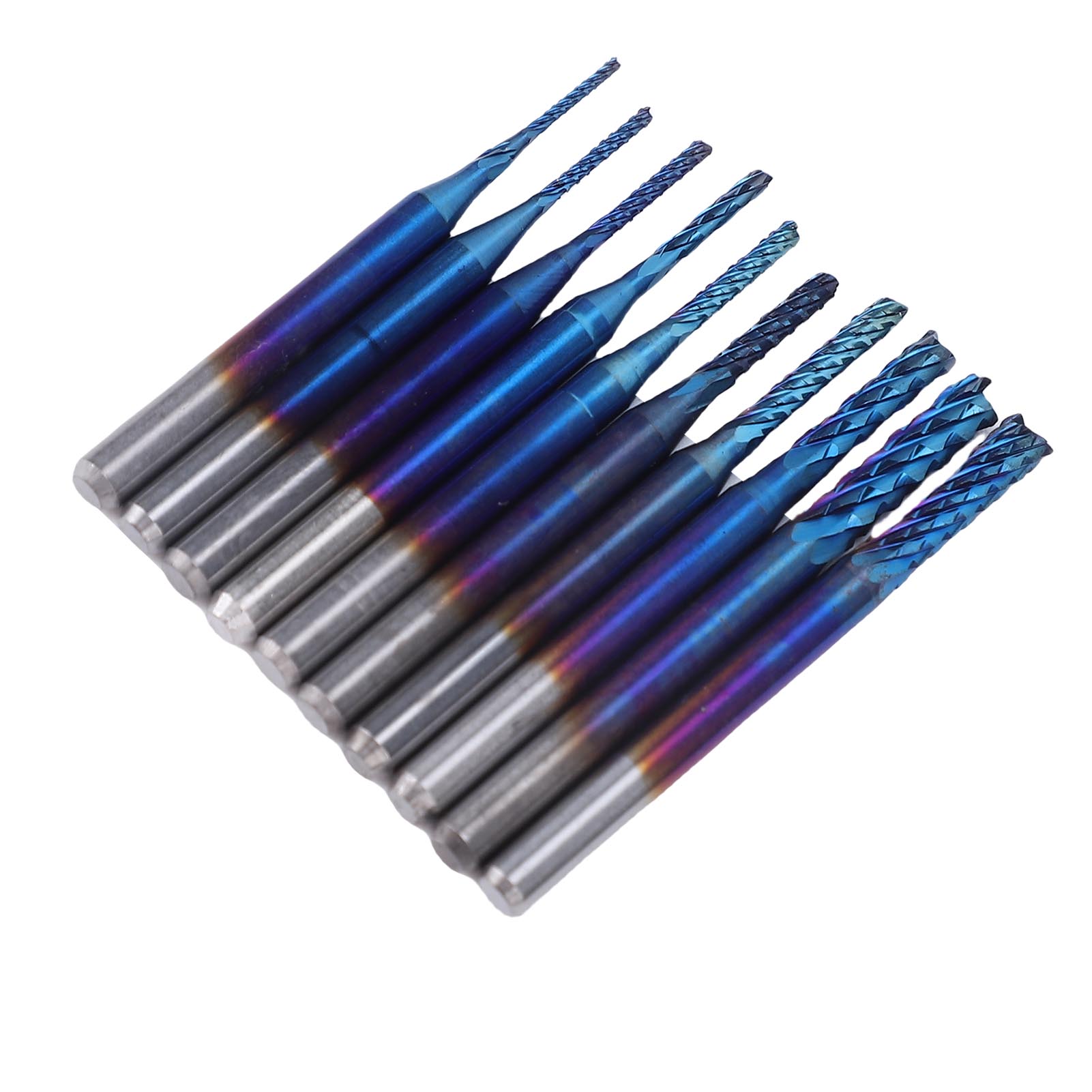 

10 Pcs End Mill 0.8 3mm 1 8in Shank Blue Coated Carbide CNC Router Bit Set for Milling Carving Engraving