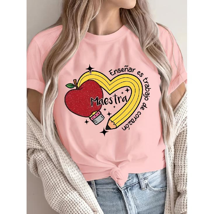 Pattern Printing T Shirt Short-sleeve Round Neck Casual Top Women's Clothing