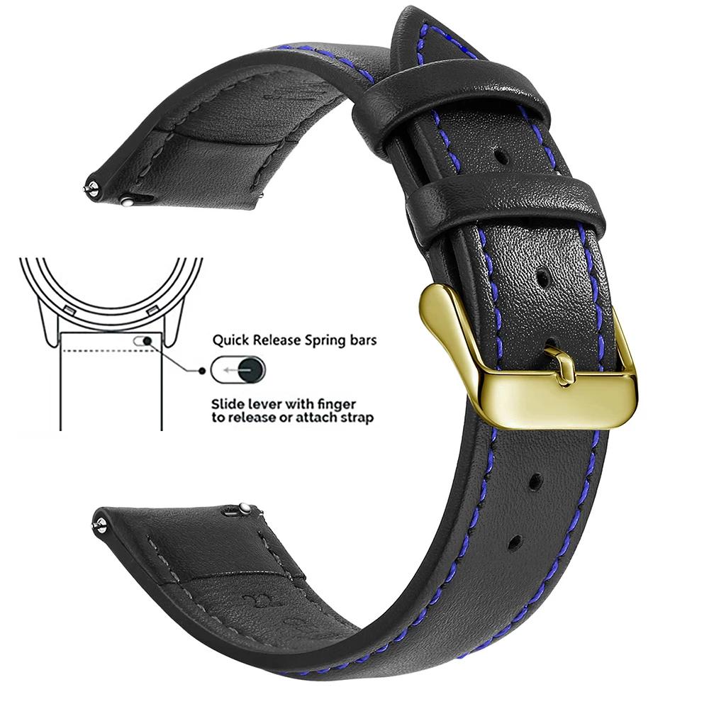 Echtes Lederarmband aus Narbenleder, Schnellverschluss 18mm/20mm/22mm Uhrenarmbänder, Passend für Samsung Galaxy Watch, Garmin Huawei Watch