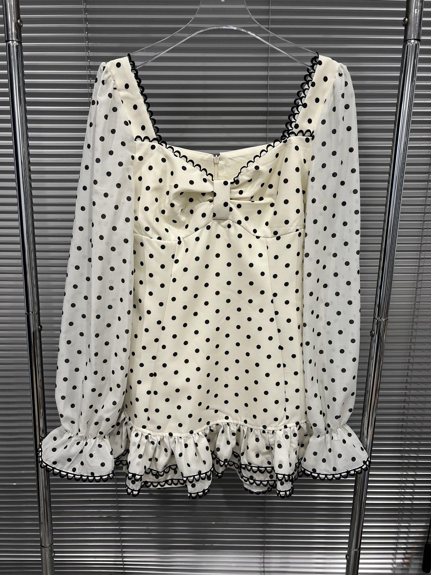 2026 Spring Ruffled French Polka Dot Dress for Women Large