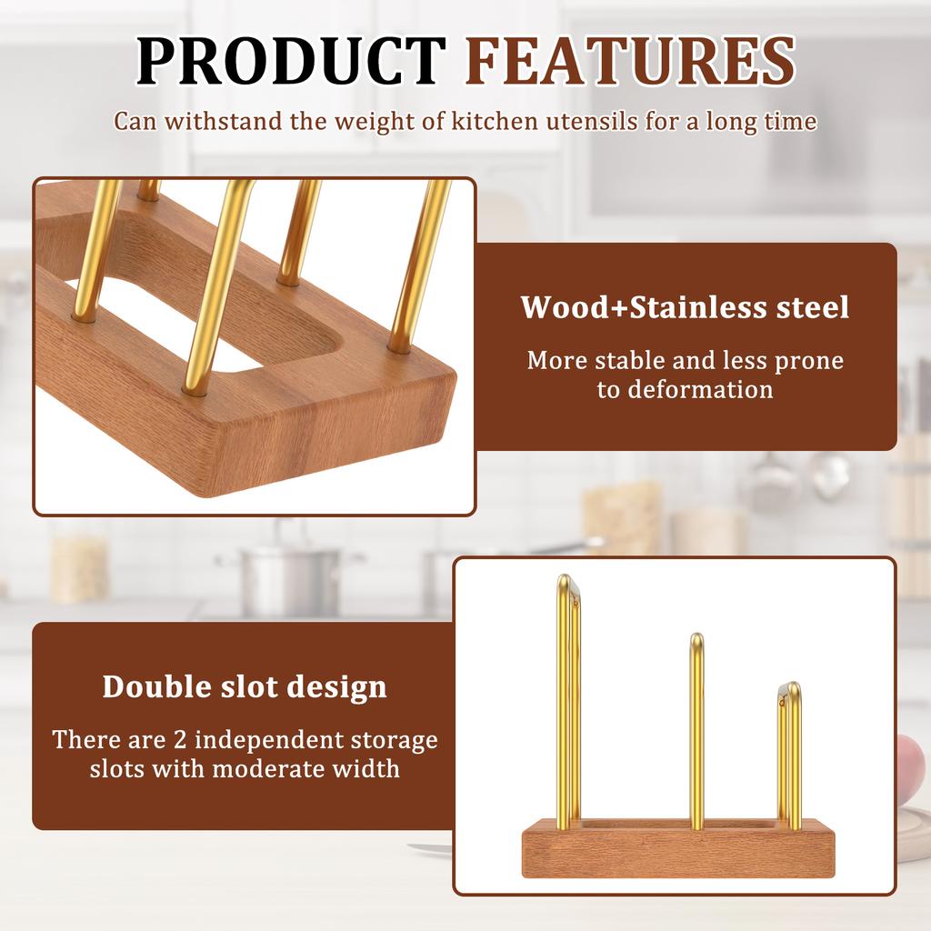 Pot Lid Rack Cutting Board Organizer Wood Base Baking Pan Chopping Storage Kitchen Countertop Cabinet Kitchenware Accessory