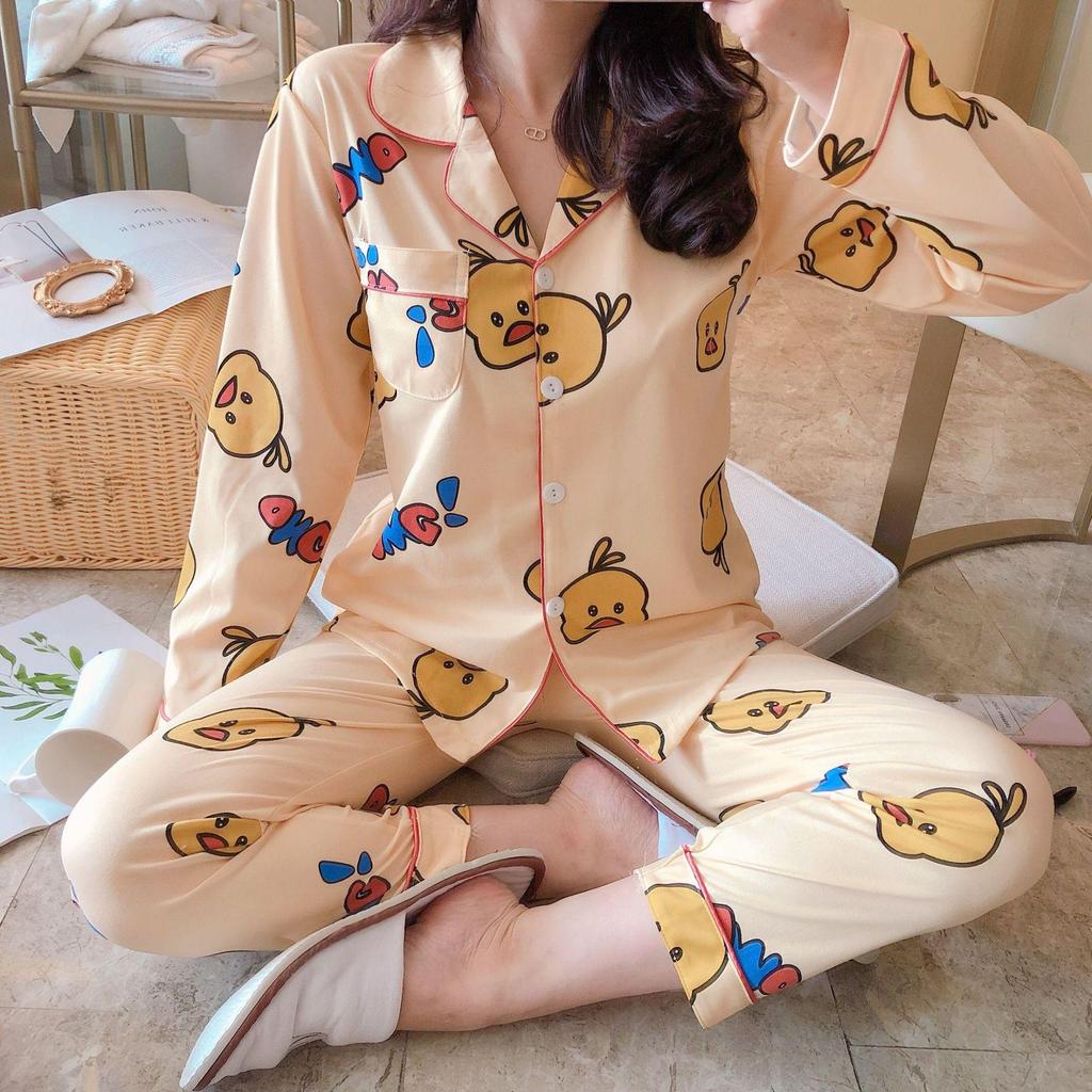 Korean Style Women's Long Sleeve Cardigan and Pajama Set for Spring, Autumn, and Winter Home Wear