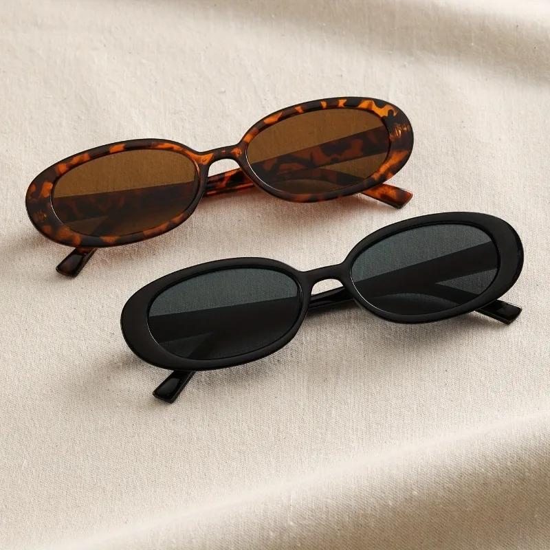 2 Pieces of Y2K Fashion Oval Frame Glasses PC Lenses Plastic Frame Daily Wear Decorative Glasses