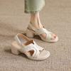 Krazing Pot Microfiber Thick Med Heels Peep Toe Shoes European Design Summer Size 43 Size 42 Platform Women Sandals