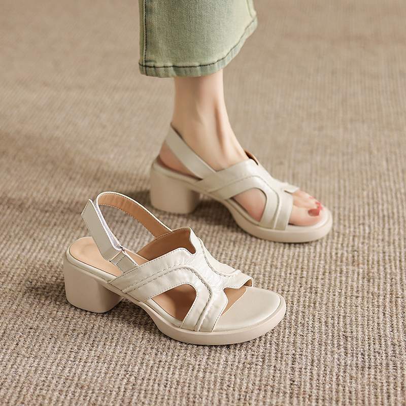 Krazing Pot Microfiber Thick Med Heels Peep Toe Shoes European Design Summer Size 43 Size 42 Platform Women Sandals