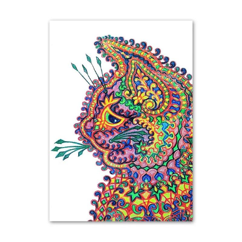 

Психоделический кот Луис Уэйн Калейдоскопическое настенное искусство Холст Живопись Постеры и Принты Настенная картина для гостиной Детская Домашний декор 21cm×30cm NoFrame