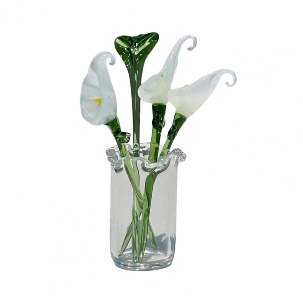Glass Flower Decor Handmade Glass Flowers Hand-blown Glass Flower Bouquet with Vase Mini Floral Decoration for Home Room