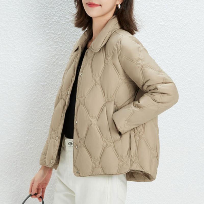 Minimalist Women's Pointed Collar Solid-Color Down Jacket - Short Fit Oversized Coat