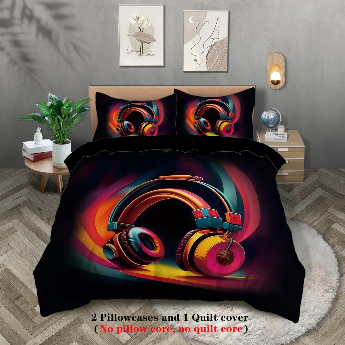 

3Pcs Colorful Headset Pattern Printed Bedding Set, Soft And Comfortable Duvet Cover, Suitable For Teenagers And Adult S Bedroom EU Twin(135x200cm)