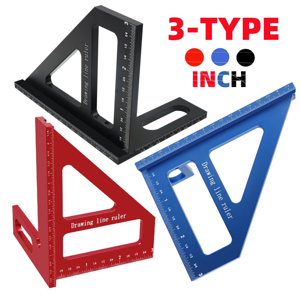 Inch 45 and 90 Degree Aluminum Miter Triangle Ruler - Precision 3D Multi Angle Layout Measuring Tool for Engineer Carpenter