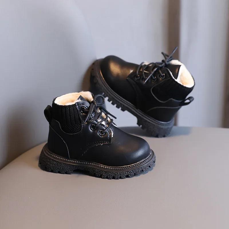Kids Tide Boots Children Leather Boots Autumn Winter  Toddler Girls Warm Boots Winter Ankle Boots Kids Boys Snow Shoes