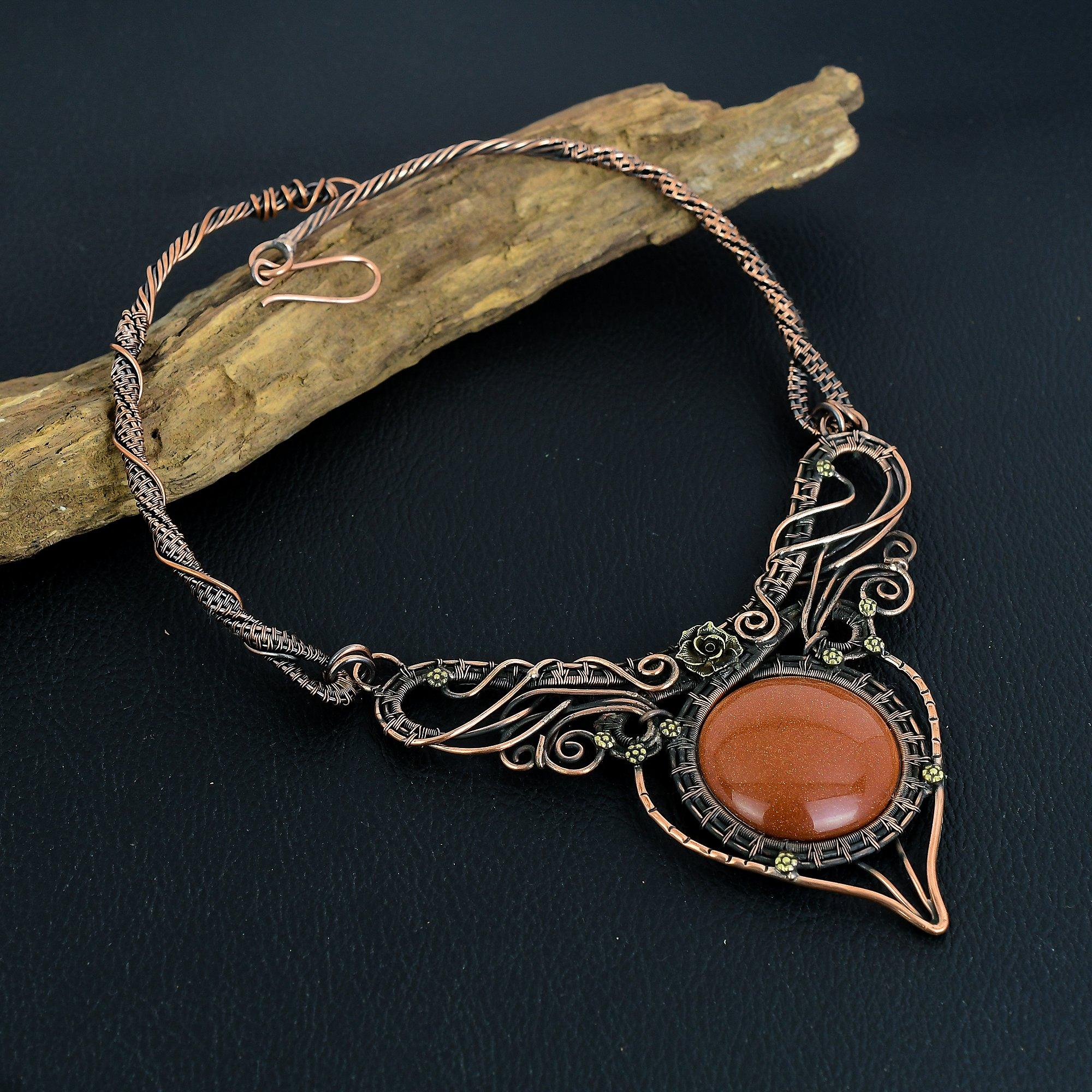 

Sunstone 999 Copper Wire Wrapped Necklace, Handmade Gemstone Necklace Jewelry, Gifts For Wife Brand New Necklace