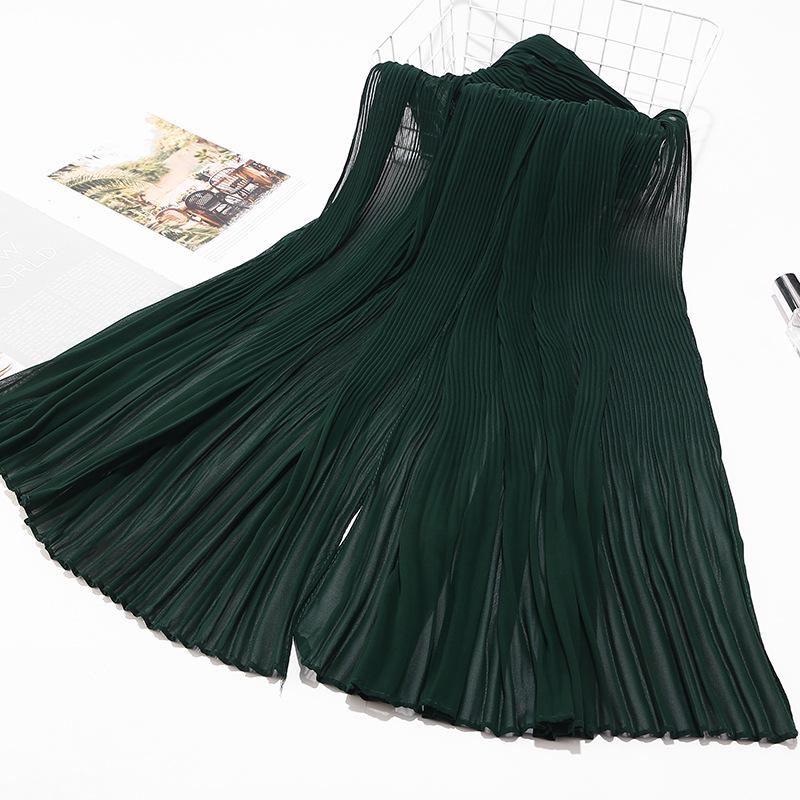Big Size Pearl Chiffon Scarf Solid Color Pleated Stripe Headwear Scarves Women Muslim Hijab Head Wrap Plain Travel Shawls