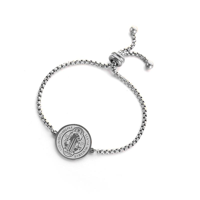 Stainless Steel St Benedict Cross Medal Bracelet San Benito Bracelet Men Women Christian Priest Exorcist Amulet Jewelry
