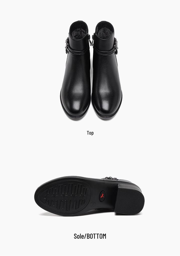 Red Dragonfly Women's High-Heeled Leather Winter Boots with Velvet Lining