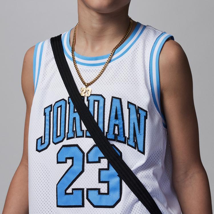 Jordan Kinder Basketballtrikot mit Alphanumerischem Druck und Farbblock Kinder Tops Weiß DX8461-101