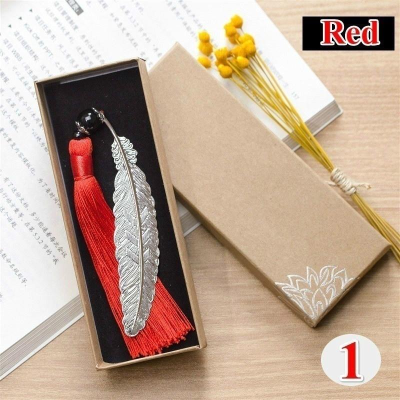 Classical Chinese Style  Metal Leaf Feather Tassel Bookmark Document Book Mark Label