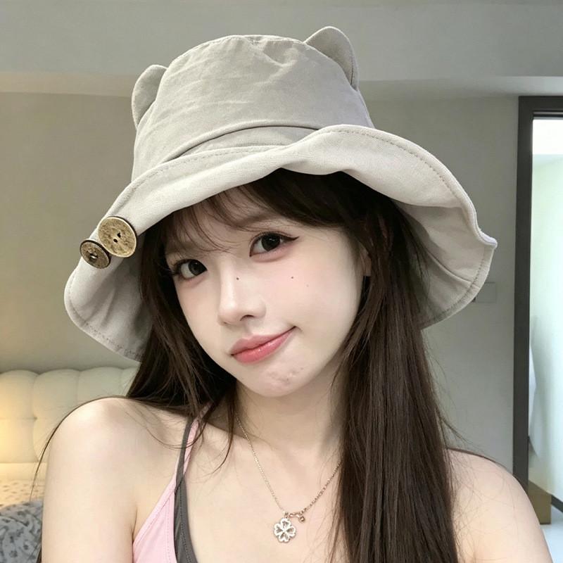 Summer Cat Ear Fisherman Hat With Sun Protection Adjustable Wide Brim For Casual Women