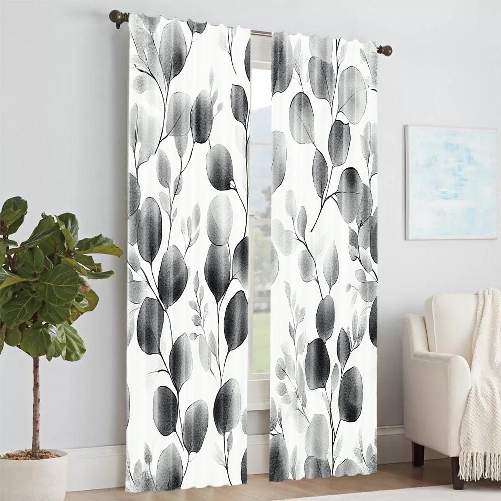 2 Stück, vielseitige transparente Polyestervorhänge zur Heimdekoration Blatt-Blumenmuster für Schlafzimmer und Wohnzimmer