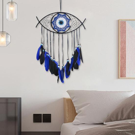 Boho Style Evil Eye Dream Catcher Handmade Blue Wall Hanging Woven Dream Catcher for Home Office Bedroom Living Room