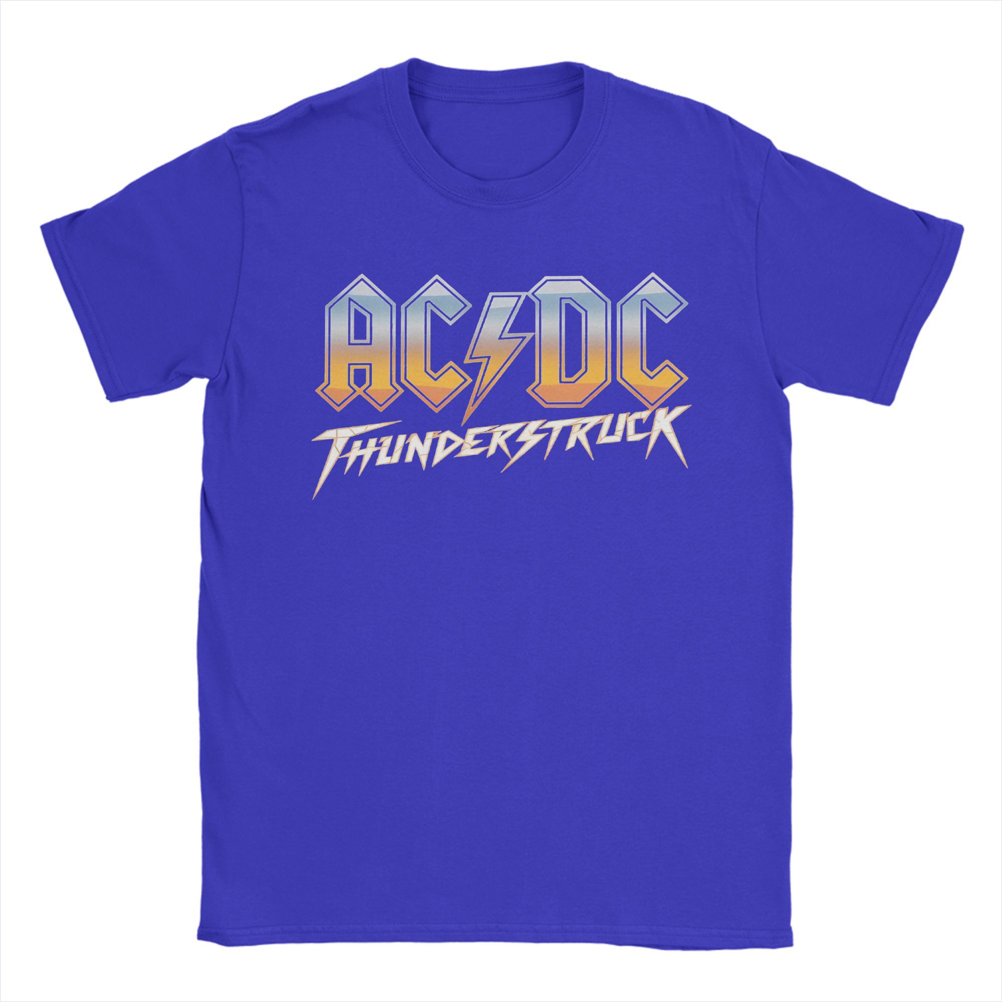 

Футболки THUNDERSTRUCK AC-DC для мужчин, хлопковые винтажные футболки, футболки с круглым вырезом, топы с коротким рукавом, большие размеры S синий