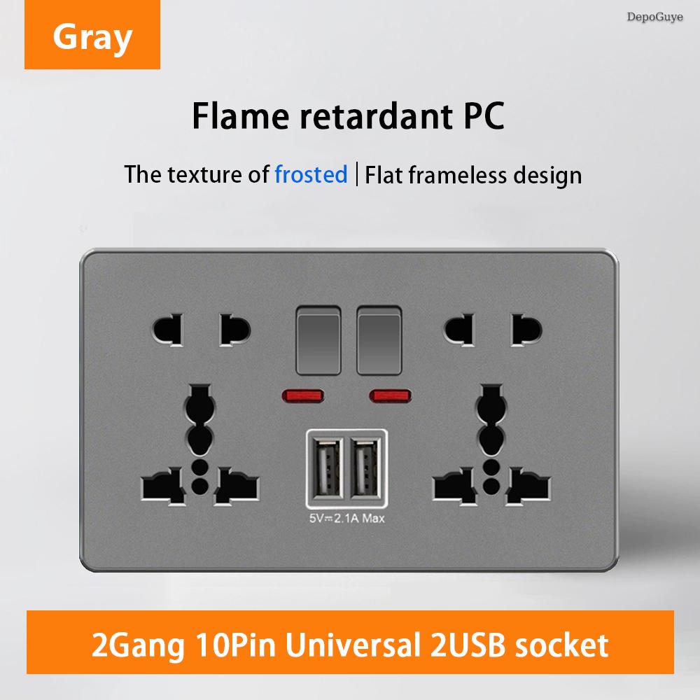 18W Type-C Plug Quick Charging Universal 5-pin Dual Power Socket,UK Standard 13A Wall Socket with DC 5V 3.1A Type-c USB Charger