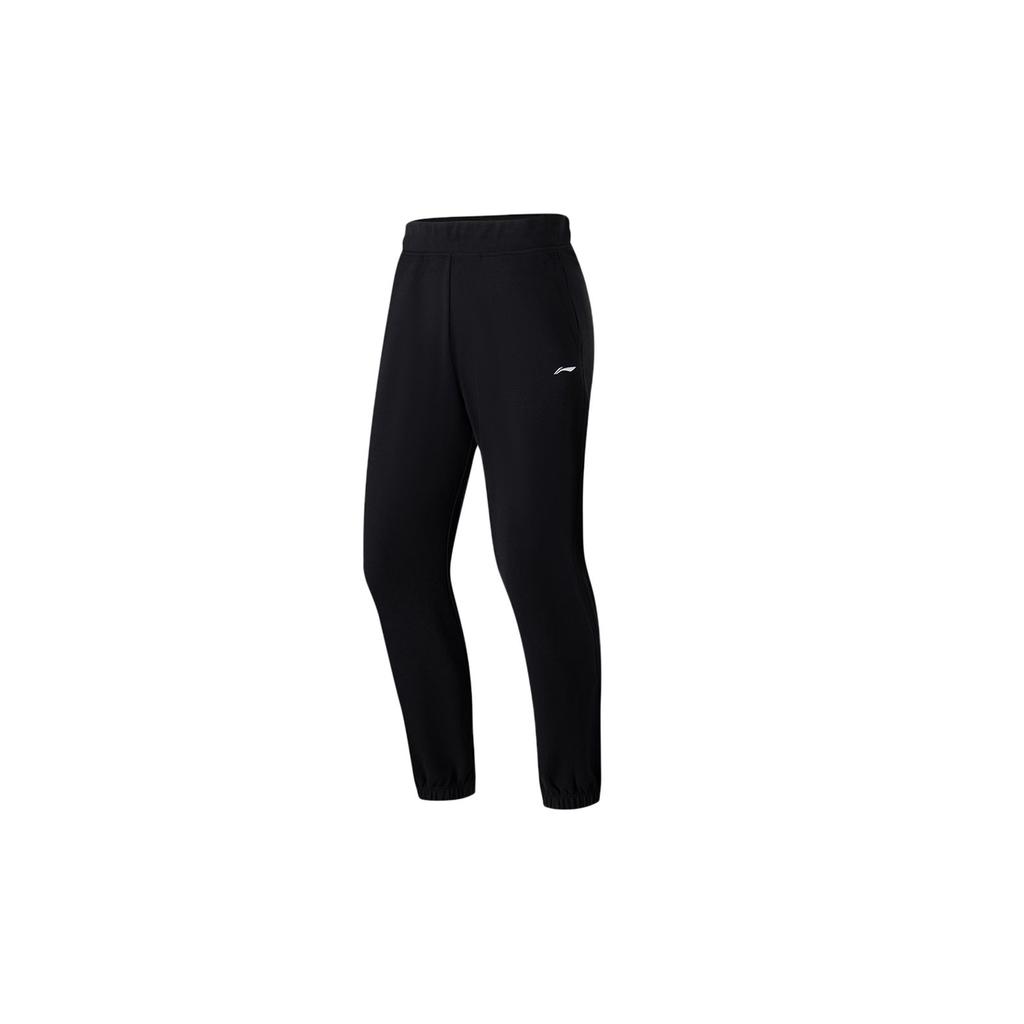 Li Ning Fitness Series Solid Color Logo Print Cuffed Sports Pants Women Bottoms Black AKLT130-4