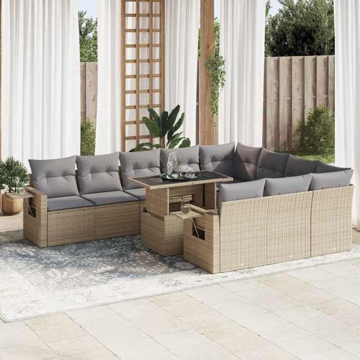 VidaXL Garden Lounge Set 11 Pcs with Beige Cushions Wicker 3326550