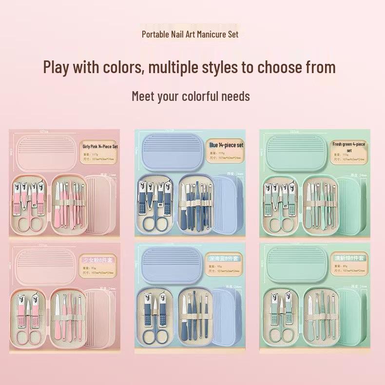 Portable 14-Piece Manicure & Pedicure Set - Nail Clippers, Ear Pick Tool for Women