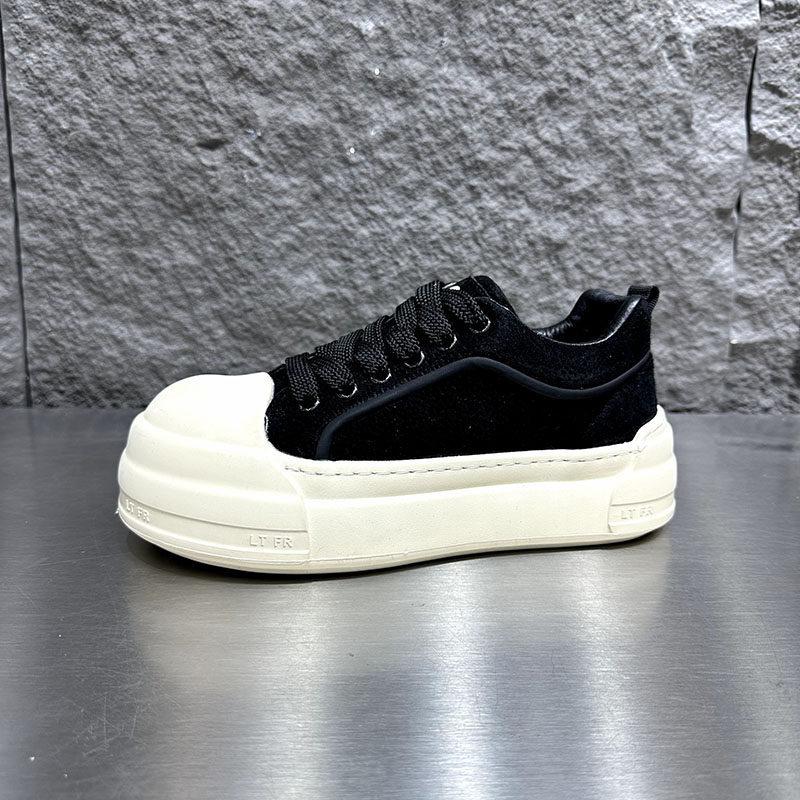 Spring new matte leather ugly cute big head shoes platform sole lightweight low top board shoes lace up casual bc