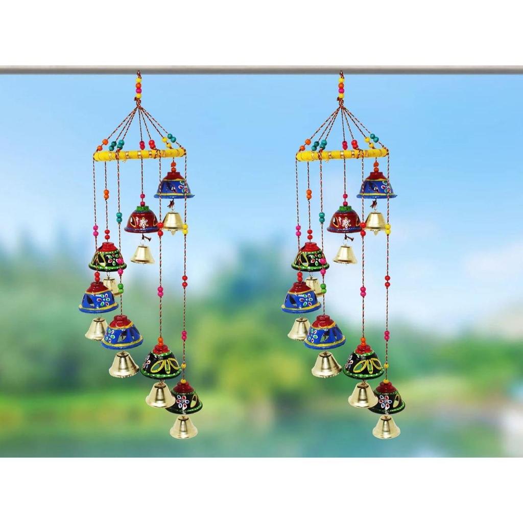 Plastic Handcrafted Rajasthani Colored Bell Hangings For Home Decoration Design Wall Hanging Decorative Showpiece (Jali Bells)