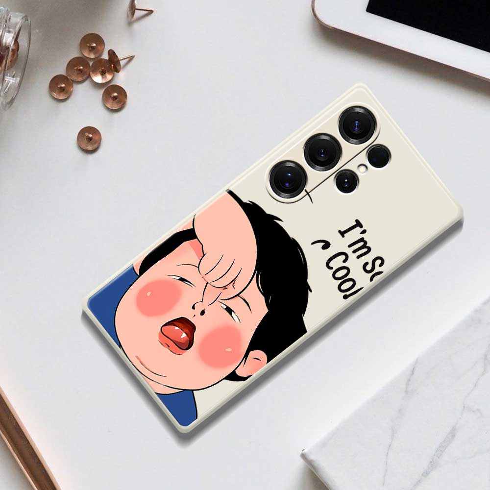 For Samsung Galaxy S25 Ultra Case Make Faces Kid Pattern Printing Straight Edge TPU Phone Back Cover