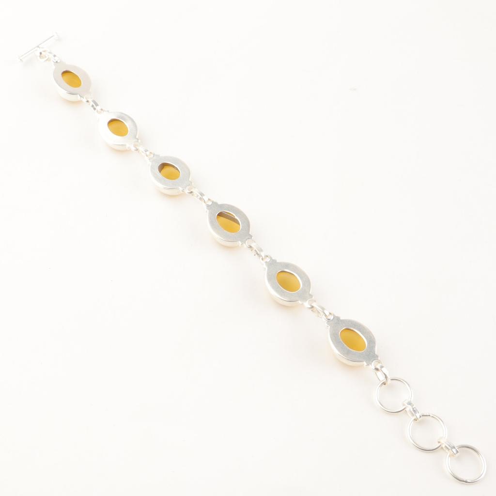 Natural Yellow Cat's  Eye Gemstone 925 Sterling Silver Handcrafted Bracelet 8.5" RB-3-26