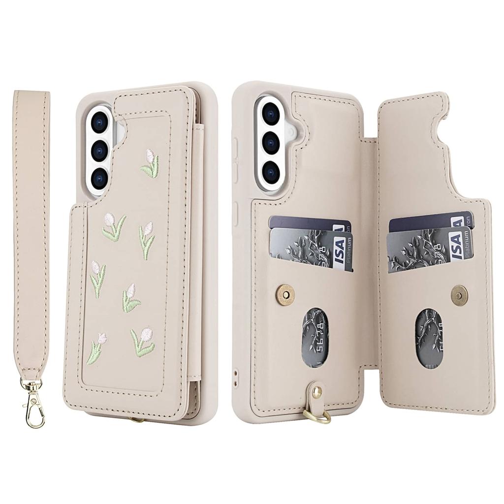 Flip Shockproof Case for Samsung Galaxy A14 A34 A54 A15 A35 A55 A16 A36 A56 Stereo Flower with Lanyard Kickstand Wallet Case