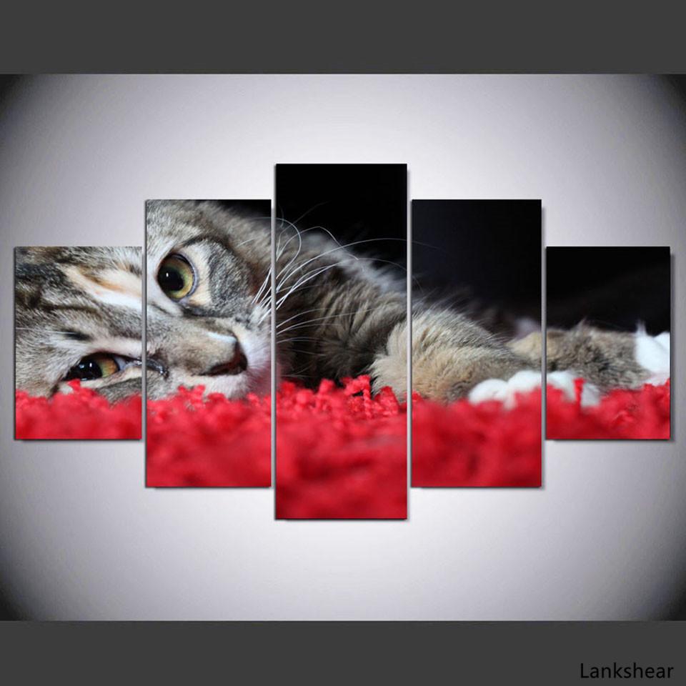 

Современная картина HD напечатана на холсте 5 панелей прекрасный кот животное украшение дома постеры рамки гостиная настенные художественные фотографии 20x35cm*2 20x45cm*2 20x55cm*1